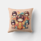 かわいい水彩こけし人形赤面 クッション (裏面)