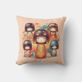 かわいい水彩こけし人形赤面 クッション (正面)