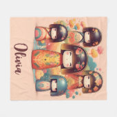 かわいい水彩こけし人形赤面 フリースブランケット (正面(横))