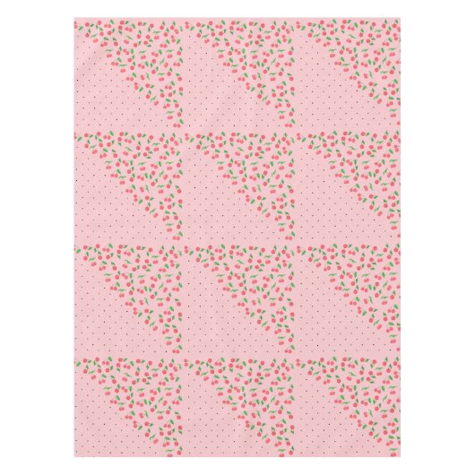 かわいい水彩さくらんぼブラック水玉模様模様 テーブルクロス (正面)