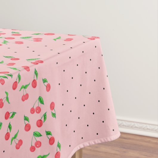 かわいい水彩さくらんぼブラック水玉模様模様 テーブルクロス (インサイチュ)