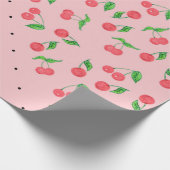 かわいい水彩さくらんぼブラック水玉模様模様 ラッピングペーパー (角)