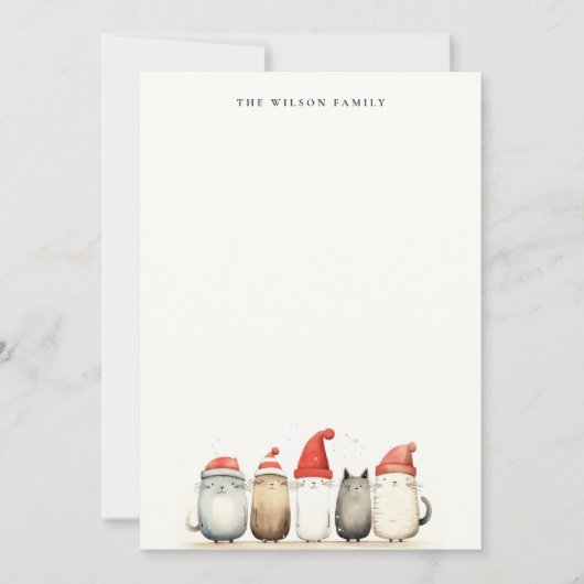 かわいい水彩ねこ　ふわふわと明るいクリスマス ノートカード (正面)