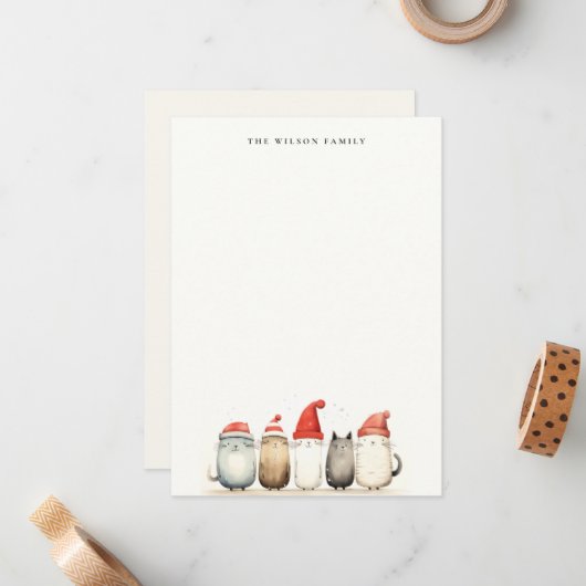 かわいい水彩ねこ　ふわふわと明るいクリスマス ノートカード (正面/裏面インサイチュ)