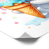 かわいい水彩ねこ アイスクリームを食べる ファンシー ポスター (角)