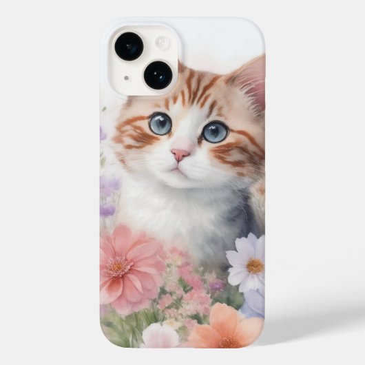 かわいい水彩ねこ 花柄 Case-Mate iPhoneケース (裏面)