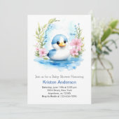 かわいい水彩のあひるワイルドフラワーボーイベイビーシャワー 招待状 (スタンド正面)