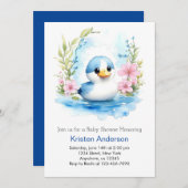 かわいい水彩のあひるワイルドフラワーボーイベイビーシャワー 招待状 (正面/裏面)