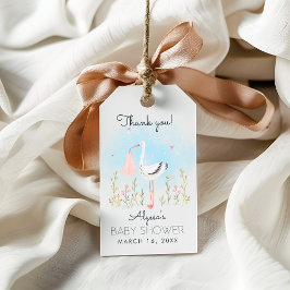 かわいい水彩のこうのとりベビーシャワー ギフトタグ