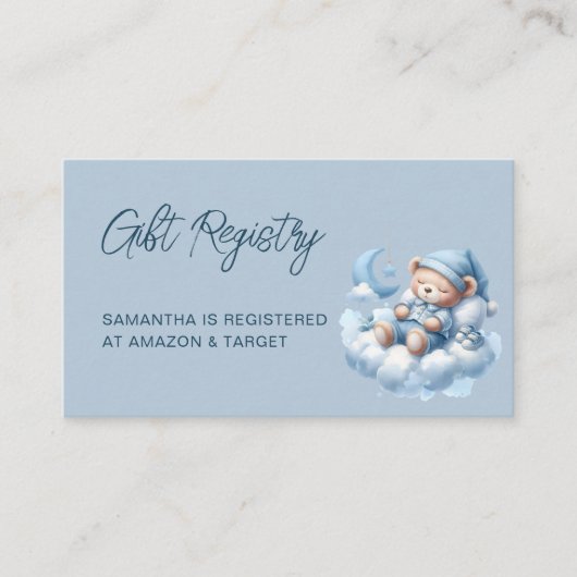 かわいい水彩のねむねむくま 赤ちゃん歓迎シャワーレジストリー エンクロージャーカード (正面)