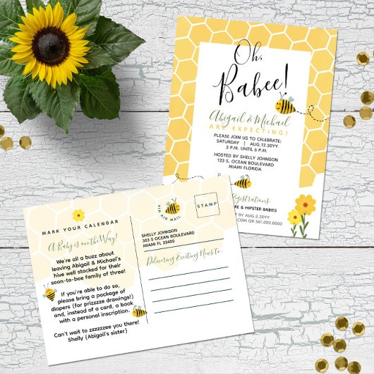 👶🐝かわいい水彩のまわりにバジェットベビーシャワー ポストカード