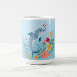 かわいい水彩のイルカとワイルドフラワーの庭 コーヒーマグカップ