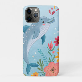 かわいい水彩のイルカとワイルドフラワーガーデン iPhone 11 PROケース