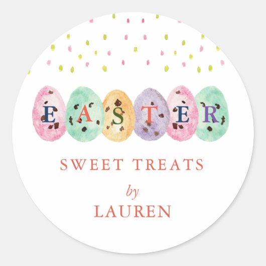 かわいい水彩のイースターエッグ イースターのお菓子 ラウンドシール (正面)