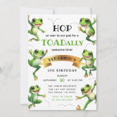 かわいい水彩のカエルが飛び跳ねる 誕生日パーティー 招待状 (正面)