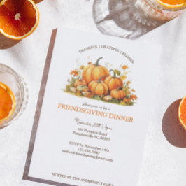 かわいい水彩のカボチャのフレンドズギビング・サンクスギビング 招待状