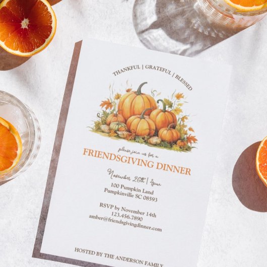 かわいい水彩のカボチャのフレンドズギビング・サンクスギビング 招待状