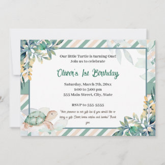 かわいい水彩のカメの男の子の誕生日招待状 招待状