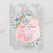 かわいい水彩のキツネと花の女の子のベビーシャワー 招待状 (正面/裏面)