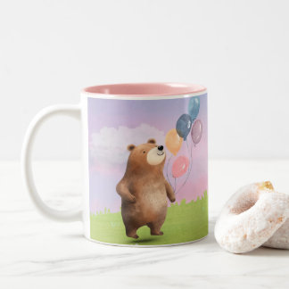 かわいい水彩のクマとバルーンのパステルカラー ツートーンマグカップ