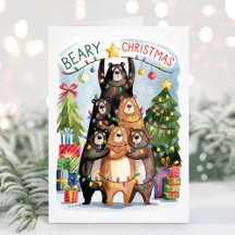 かわいい水彩のクマのクリスマスカード