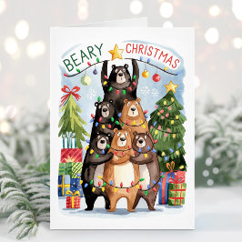 かわいい水彩のクマのクリスマスカード シーズンカード