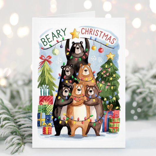 かわいい水彩のクマのクリスマスカード シーズンカード