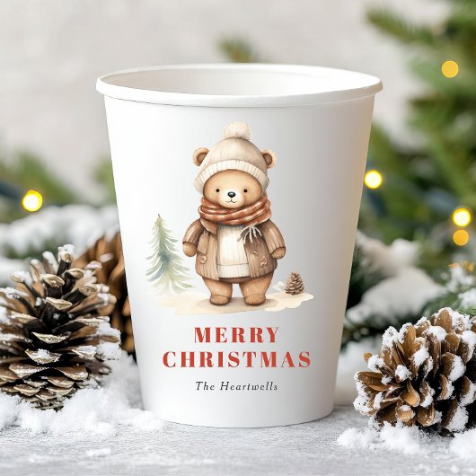 かわいい水彩のクマ メリークリスマス ホリデーパーティー 紙コップ