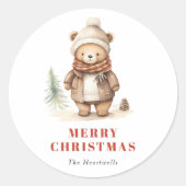かわいい水彩のクマ メリークリスマス ホリデー ラウンドシール (正面)