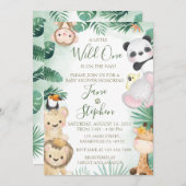 かわいい水彩のサファリ動物のベビーシャワー 招待状 (正面/裏面)