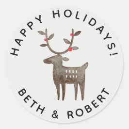 かわいい水彩のトナカイ | スモークホワイト - 任意の色 ラウンドシール