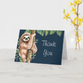 かわいい水彩のナマケモノ&トロピカル葉サンキュー カード (黄色い花)