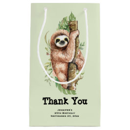 かわいい水彩のナマケモノ&トロピカル葉サンキュー スモールペーパーバッグ