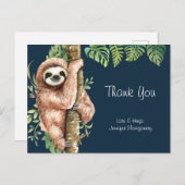 かわいい水彩のナマケモノ&トロピカル葉サンキュー ポストカード (正面/裏面)