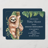 かわいい水彩のナマケモノ&トロピカル葉シャワー 招待状 (正面/裏面)