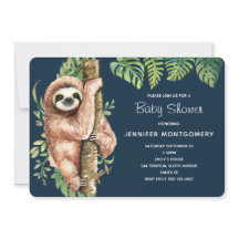 かわいい水彩のナマケモノ&トロピカル葉シャワー