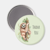 かわいい水彩のナマケモノ&トロピカル葉ズありがと マグネット (正面/裏面)