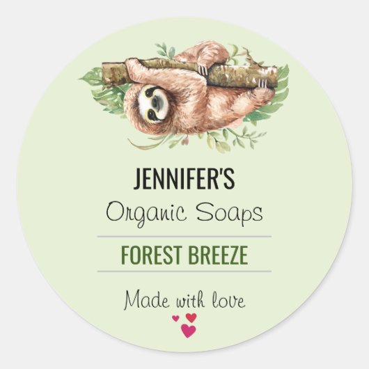 かわいい水彩のナマケモノ&トロピカル離れの石鹸 ラウンドシール (正面)