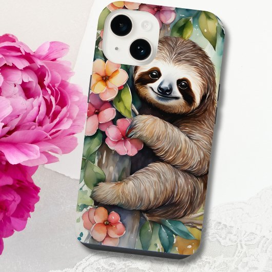 かわいい水彩のナマケモノ iPhoneケース