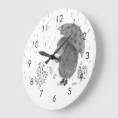 かわいい水彩のハリネズミの雨お洒落の日   ラージ壁時計 (傾斜)