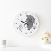 かわいい水彩のハリネズミの雨お洒落の日   ラージ壁時計 (ホーム)