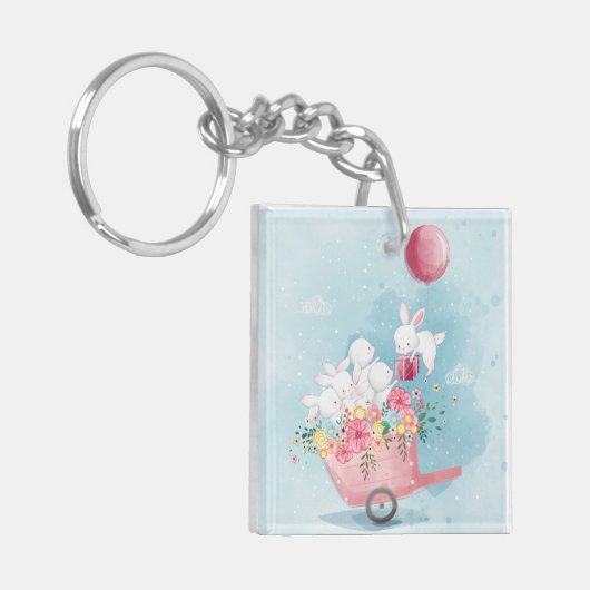 かわいい水彩のバンニーキーチェーン キーホルダー (正面左)