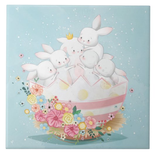 かわいい水彩のバンニー タイル (正面)