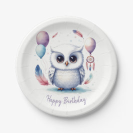 かわいい水彩のフクロウの赤ちゃん風船 誕生日 ペーパープレート