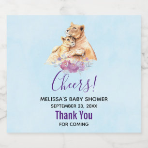 かわいい水彩のマザーライオン&カブベビーシャワー ビールラベル