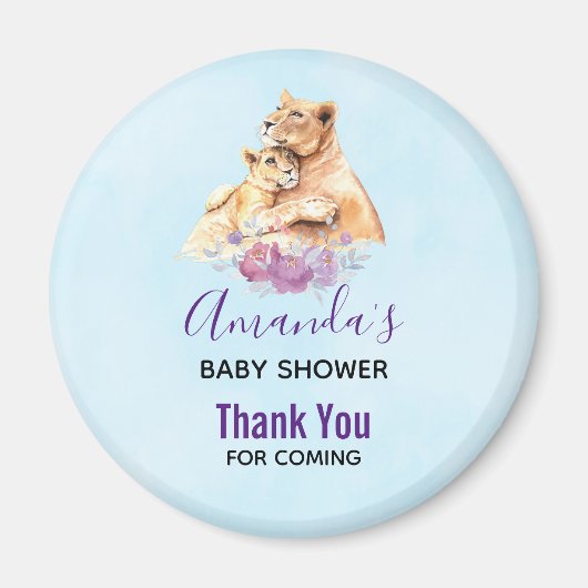 かわいい水彩のマザーライオン&カブベビーシャワー マグネット (正面)