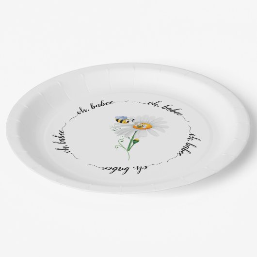 かわいい水彩のミツバチとデイジーのベビーシャワー ペーパープレート (アングル)