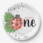 かわいい水彩のラディバグ水玉模様1歳の誕生日 ペーパープレート (正面)
