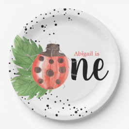 かわいい水彩のラディバグ水玉模様1歳の誕生日 ペーパープレート