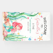 かわいい水彩の人魚が海の誕生日禁止 横断幕 (横)